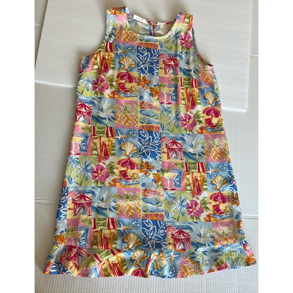 Summer Ready Weekend Clothes Line Multi Printed Beachy Patchwork Resort  Dress L - Picture 3 of 13